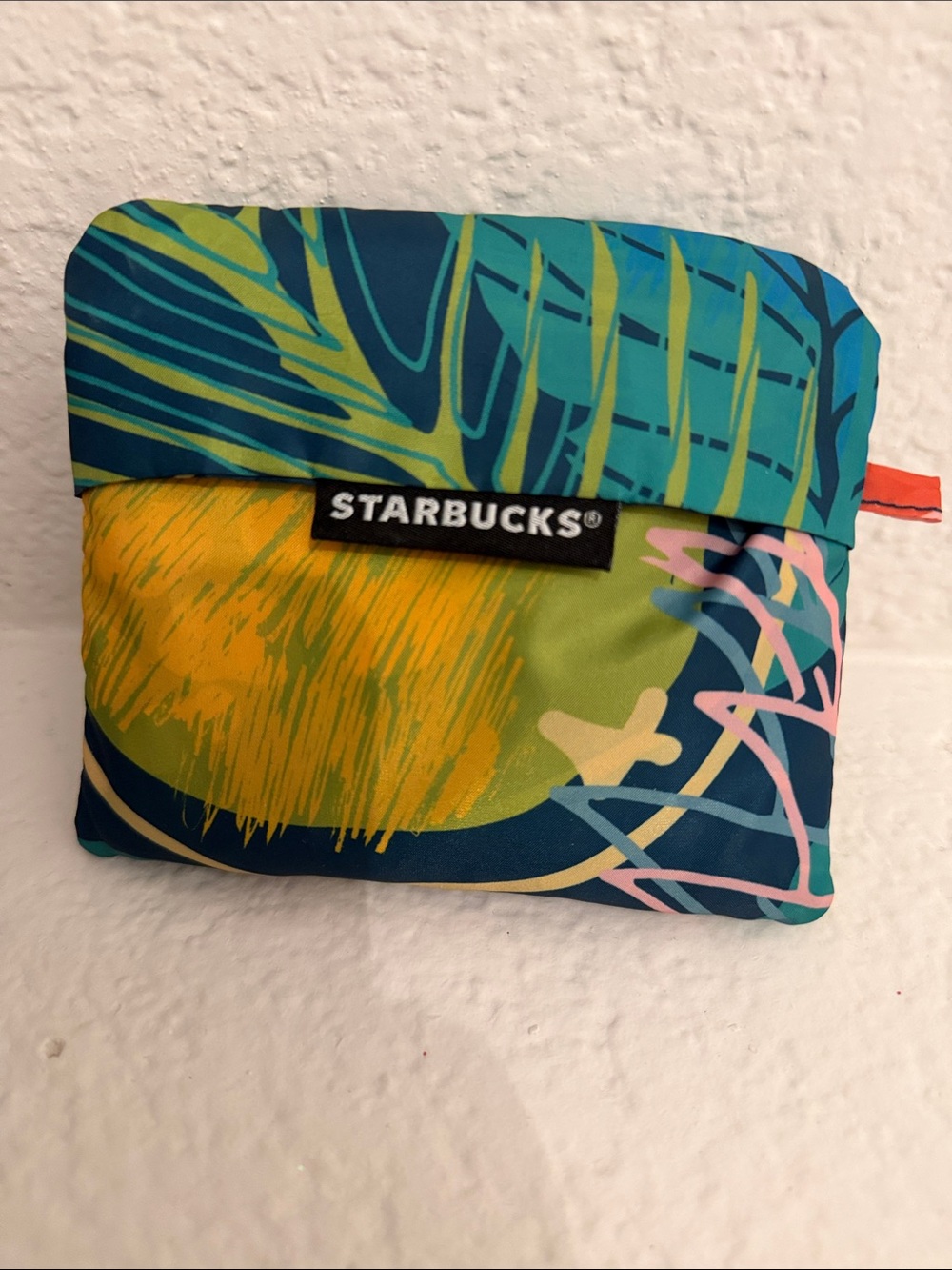 Starbucks Colorful Tropical Print Foldable Pouch - Teal, Yellow & Pink